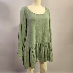 Free People L S Gauze Peasant Style Smock Tunic small Beautiful Green
